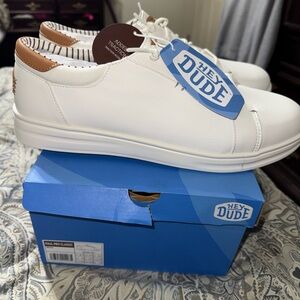Hey Dude Men's White and Brown Sneakers